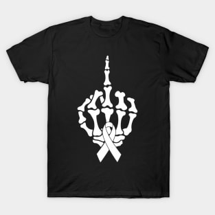 Fuck Lung Cancer Middle Finger White Ribbon T-Shirt